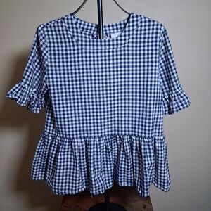 LaRoque Betty B Blue & White Gingham Peplum Top; Size L